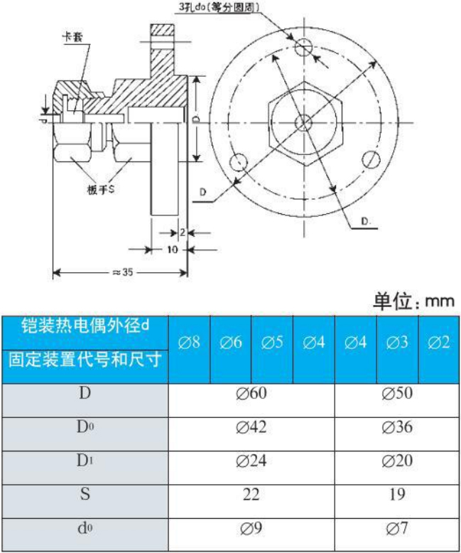 多點式熱電偶法蘭安裝尺寸圖